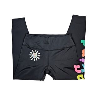 Be Kind Black & Pastel Rainbow Stretch Fitness Leggings Size XL Women's S32‎